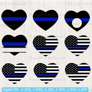 Police Wife Svg, Thin Blue Line Heart Flag, Police Blue Line Heart Svg, Police Officer Support, Police Heart Svg, US Flag, Cut file, Cricut