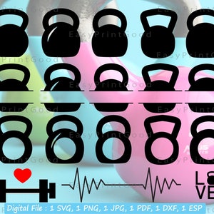 Kettlebell SVG Bundel, Kettlebell Svg, Weight Lifting Svg, Kettlebell, Gym Svg, Fitness Svg, Heartbeat Svg, Monogram Frame, Cut file, Cricut