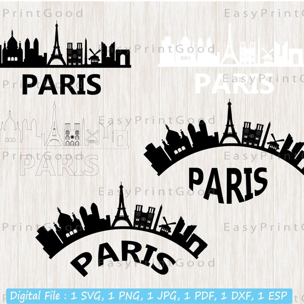 Paris Svg, Paris Svg Skyline, France Svg, Cityscape Horizon, France Skyline Cityscape Silhouette, Instant Download, Cut file, Cricut