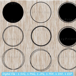 Circle Monogram Frame SVG Bundle: Basic Shapes, Outline Border (Digital Download)
