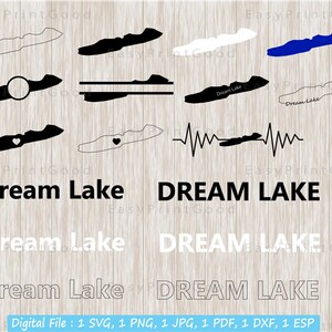 Paquete Dream Lake Svg, Contorno, Amor, Imágenes Prediseñadas, Forma de mapa de Colorado, Marco de monograma, Silueta, Palabra de texto, Blanco y negro, Archivo de corte, Cricut
