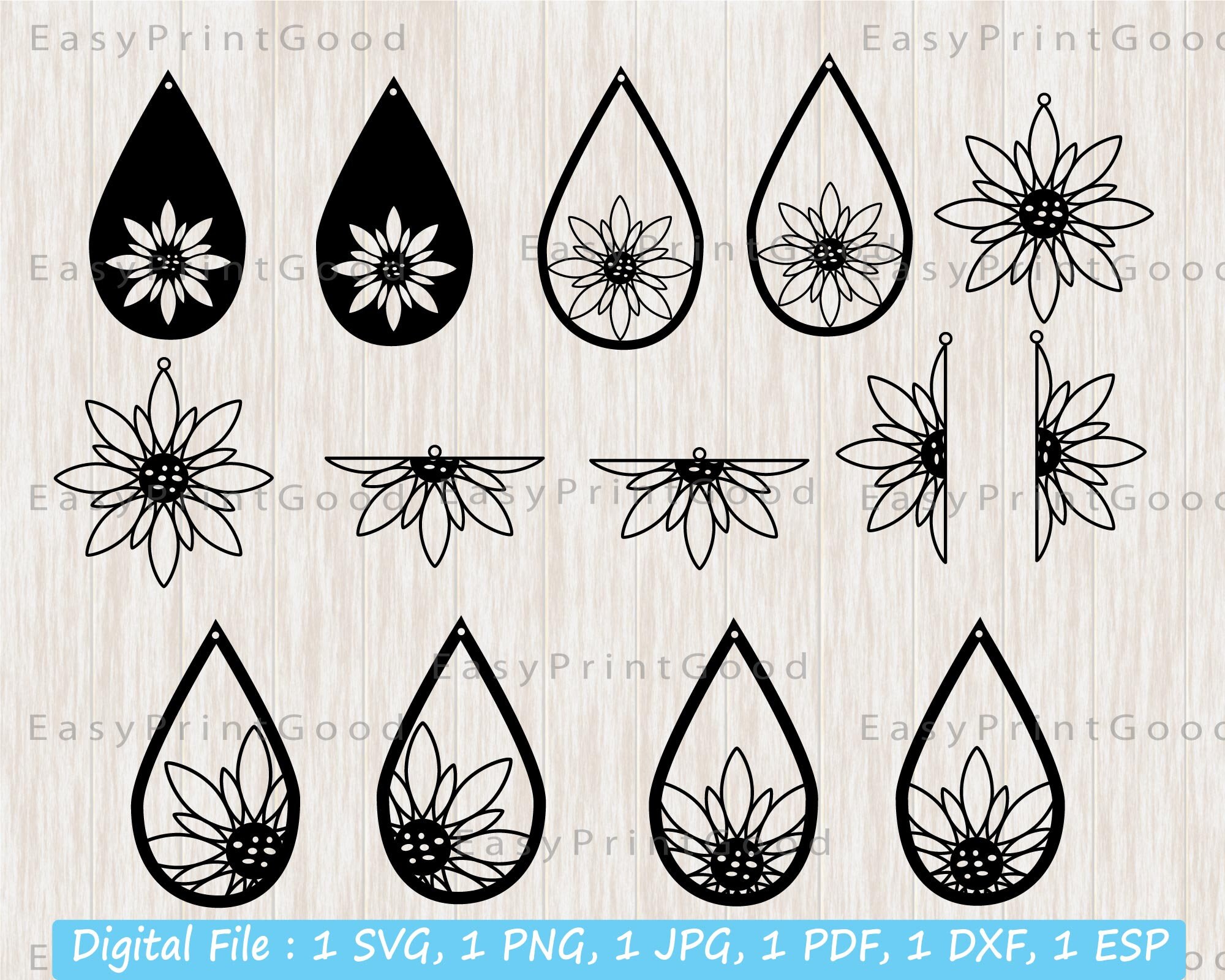 Earring Svg Sunflower Earrings Svg Sunflower Clipart Etsy