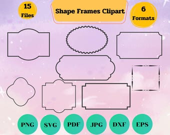 Marcos de formas Clipart Etiqueta Silueta Marcos vintage Clipart digital para diseño Clip Art Svg Png Jpg Esp Dxf Archivo de corte Archivo