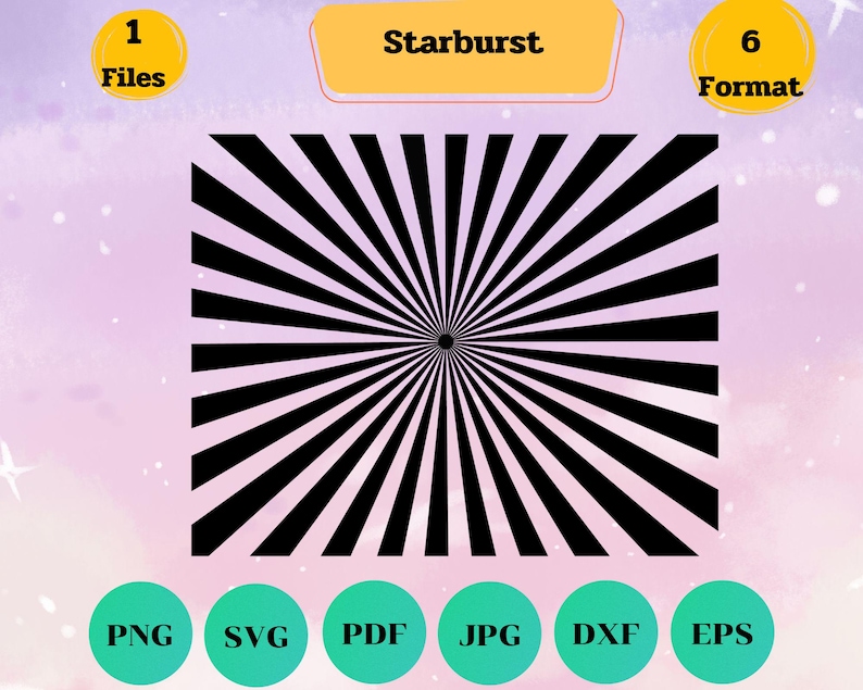K&ouml;nnte beinhalten: Schwarz-wei&szlig;es Sternenausbruchsdesign mit strahlenden Linien. Diese digitale Grafik ist in sechs Formaten verf&uuml;gbar: PNG, SVG, PDF, JPG, DXF und EPS.