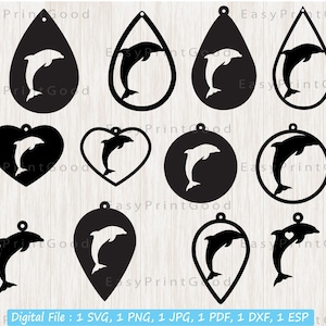 12 Delfin Ohrringe, Delfin Ohrringe Svg, Leder Ohrringe, Anhänger Schablone Schmuck, Teardrop Delfin Ohrringe, Plotterdatei, Cricut Svg