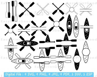 Kayak Monogram Frames SVG Bundle: Kayaker Clipart, Canoe Cut File (Digital Download)