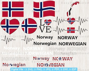 Norway Flag SVG: Norwegian Banner, Heart Designs (Digital Download)