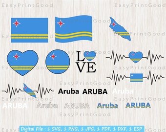 Aruba Flag SVG Bundle: Island Map, Heart, ClipArt (Digital Download)