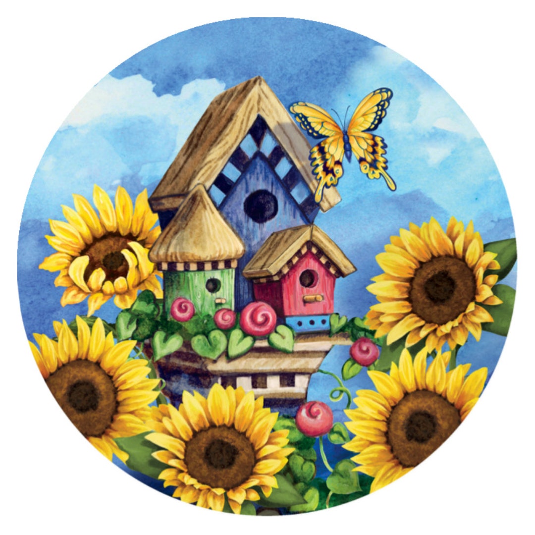Wreath Sign, Spring Summer Sign, Door Decor, Sunflowers Birdhouse - Etsy