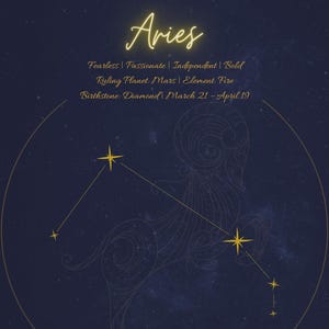 Widder Sternzeichen digitale Karte - Astrologie druckbare, Widder Eigenschaften, Feuer Zeichen Kunst, himmlische Sternzeichen Dekor, Instant Download