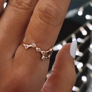 Zodiac star constellation solid gold diamond ring for making your dreams come true. Bezel Unique Little Dipper Band.