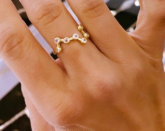 Anillo de constelación de diamantes en oro reciclado de 18 quilates • Anillo de estrella del zodíaco