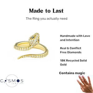 Recycled 18K Solid Gold Snake Ring - Diamond Serpent Ring, Unique Jewelry for Women, Dainty Minimalist Ring, Sustainable Fine Jewelry