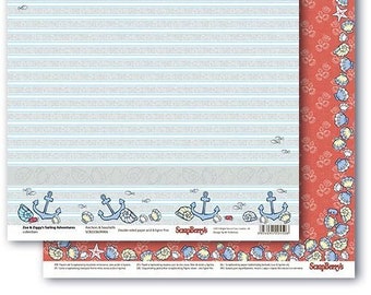 Scrapberry's Double Sided Scrapbooking Paper by Sheet 12 x 12 inches,  Sailing Adventures, Anchors & Seashells (1 sheet)