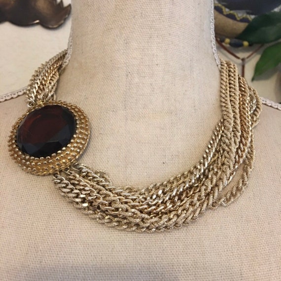 Vintage faceted brown glass gold chain necklace