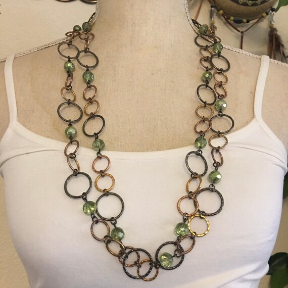 Vintage Joan Rivers chrome & gold hammered chain