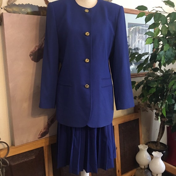 Preston & York royal blue blazer pleated skirt sui