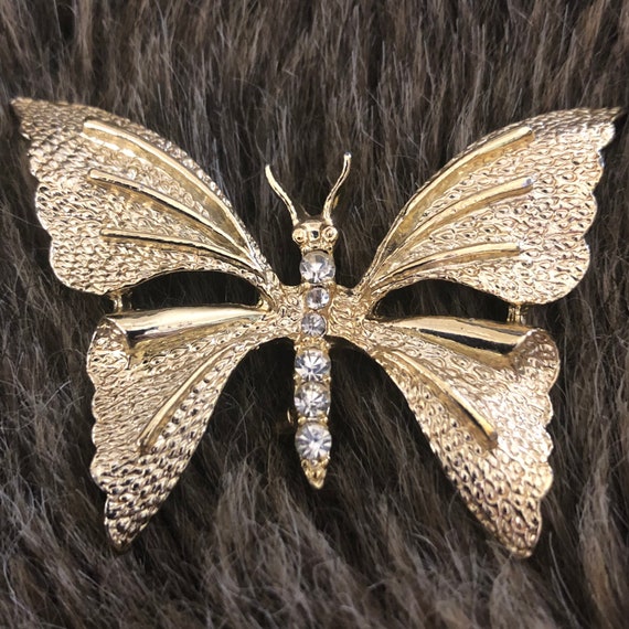 Vintage Gerrys gold butterfly stone accent brooch