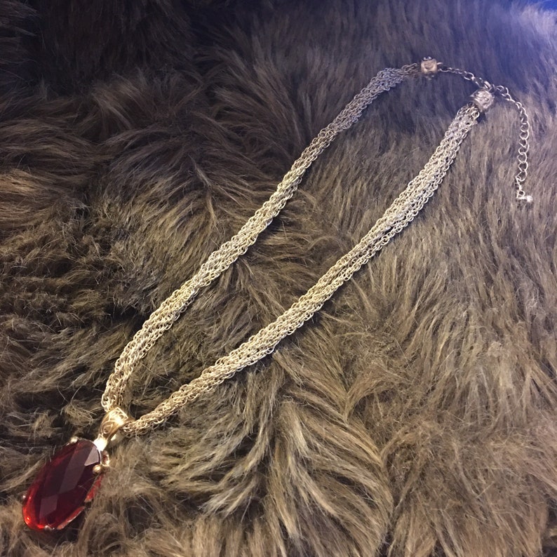 Vintage oval faceted glass stone chain necklace
