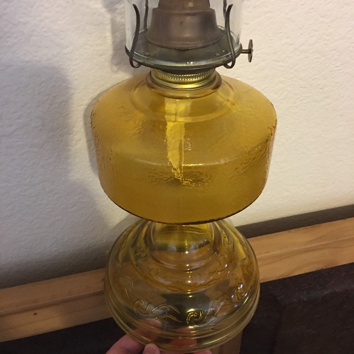 1950s Large Yellow Antique Oil Lamp Etsy