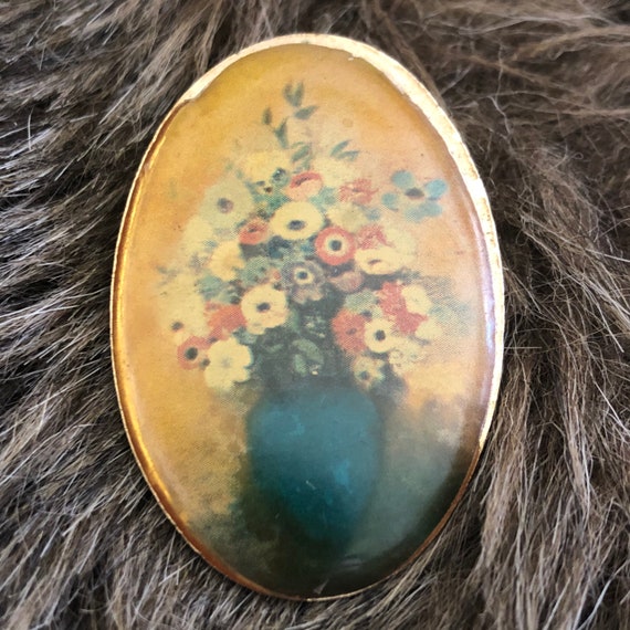 Vintage DaVinci signed mid century floral brooch - image 1