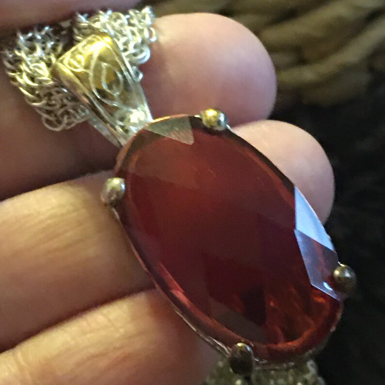 Vintage oval faceted glass stone chain necklace