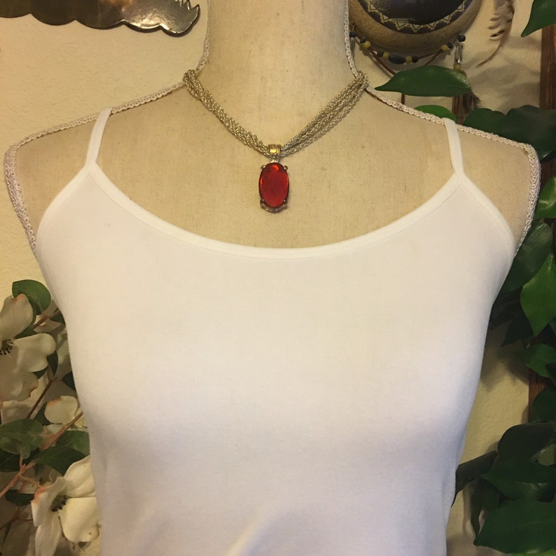 Vintage oval faceted glass stone chain necklace
