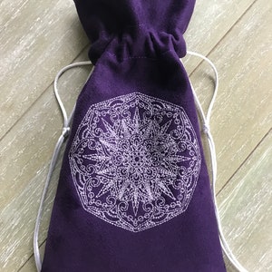 Tarot Bag, A Embroidered Tarot Bag, Purple Faux Suede Bag, Dreamer&#39;s Medallion