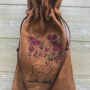An Embroidered Tarot Bag, Deer with Rose Antlers