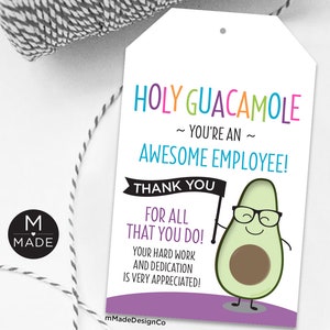 Holy Guacamole Dipendente fantastico grazie tag, Apprezzamento dei dipendenti, Cinco De Mayo, Regalo per ufficio, Riconoscimento del personale, Ringraziamenti di squadra, Tag Guac