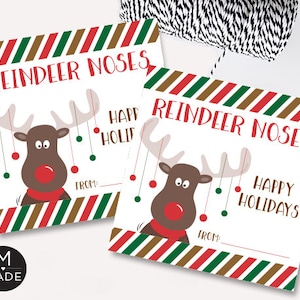 Rentier Nasen Geschenkanhänger Personalisierbare Vorlage Schokoladen Bonbons Klassenzimmer Kinder Weihnachtsgeschenke Urlaub Geschenkanhänger Printable 2x2 &quot;&quot;