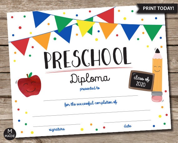 Preschool Diploma Preschool Certificate School Printables | Etsy