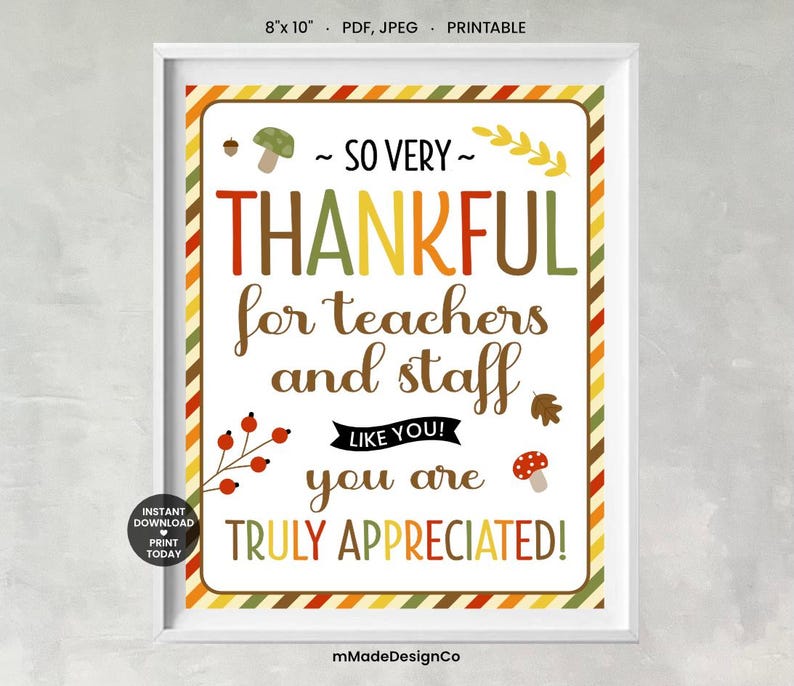 Fall Teachers and Staff Thank You Sign Thanksgiving Teacher ...