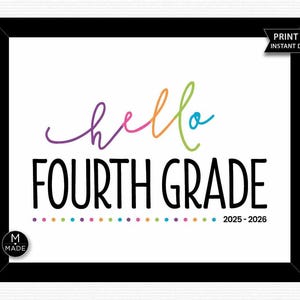 Placa de Olá, quarta série, adereço fotográfico para início da escola, placa escolar, quadro de avisos de boas-vindas para a sala de aula, placa de volta às aulas da 4ª série, 8x10"