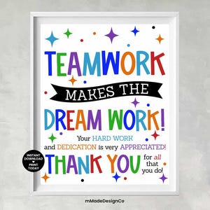 Giornata di apprezzamento dei dipendenti Il lavoro di squadra rende il sogno un lavoro Cartello di apprezzamento del team Riconoscimento del personale Poster sul posto di lavoro Azienda Grazie 8x10
