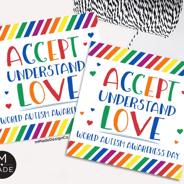 World Autism Awareness Day Tags, Accept Understand Love, Instant Download, Printable