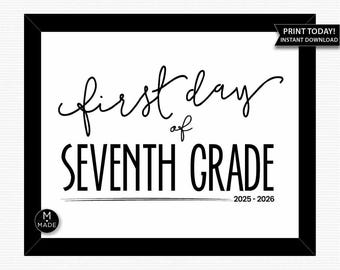 Placa de primeiro dia da sétima série, adereço para fotos escolares, placa de primeiro dia de aula da sétima série, volta às aulas, sétima série, adereço para fotos da sétima série, 10x8&quot;
