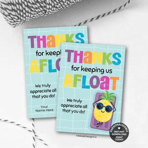 Pool Float Mitarbeiter Wertschätzung Geschenkanhänger Personalisierbar Halten Sie uns über Wasser Personal Danke Sommer Team Mitarbeiter Hand gezeichnet Printable