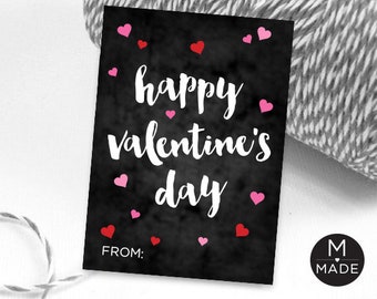 Chalkboard Valentine's Day Card Printable Digital, Valentine's Day Tag, Valentines Card, Class Valentine Valentines Tag Valentine's Gift Tag