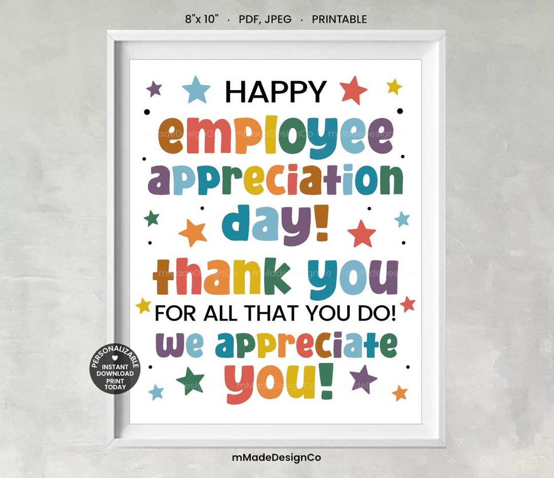 Employee Appreciation Day Sign Personalizable Office Team Coworker ...