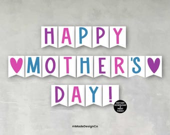 Striscione per la Festa della Mamma, stampabile, decorazioni per la Festa della Mamma, striscione fai da te da appendere al muro.