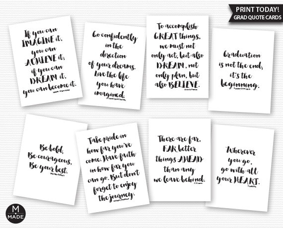 Graduation Quote Cards Printable Graduation Embellishments Etsy
