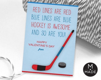 Hockey Valentine's Card, Hockey Card, Class Valentines, Hockey Valentines, Classroom Valentines, Boys Valentines Card, Valentine's Day Favor