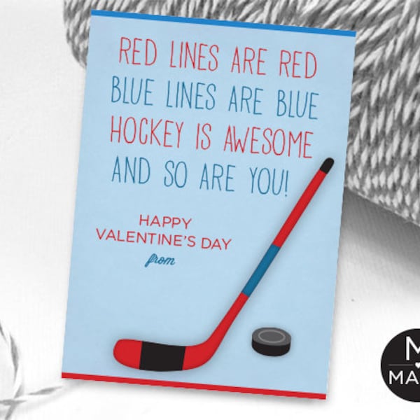 Hockey Valentine's Card, Hockey Card, Class Valentines, Hockey Valentines, Classroom Valentines, Boys Valentines Card, Valentine's Day Favor