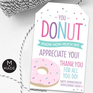 Etiquetas de donut para la Semana de los Profesionales Administrativos, Agradecimiento a los empleados, Oficina, Asistente, Compañero de trabajo, Etiquetas de donut para obsequios, Etiquetas de donut para administradores de oficina