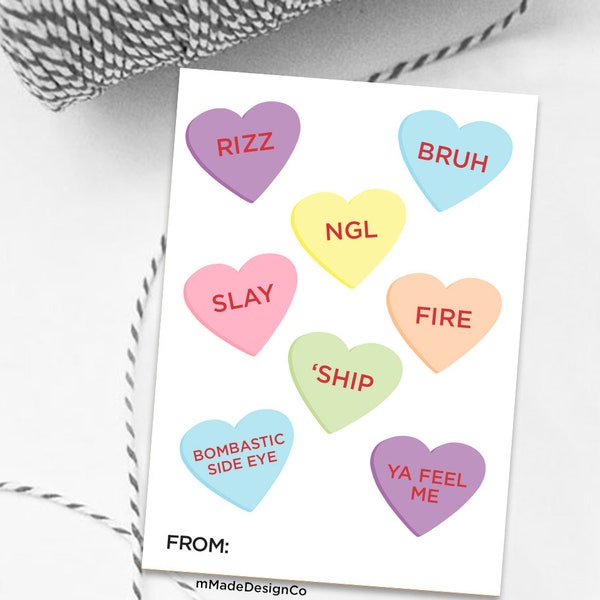 Valentine's Day Cards For Teens Tweens Conversation Hearts Funny Valentines For Big Kids Bruh Teen Valentines Cards Printable