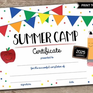 20x20cm Sommercamp Zertifikat Zertifikat Sommercamp Abschlussschild Sommercamp Schild Mit Jahreszahl Ausfüllbares Printable