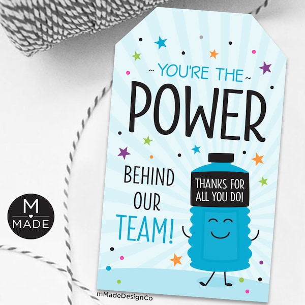 Sports Drink Tags, You're The Power Behind Our Team, Team Thank You Tags, Employee Appreciation Gift Tags, Energy Drink Tag,Team Motivation,