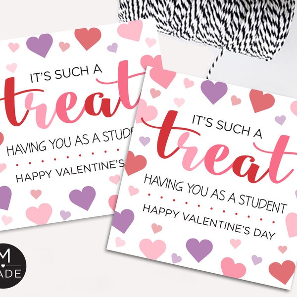 Student Valentines, Such A Treat Having You As A Student Valentine's Day Tags, From Teacher Valentines, Valentine's Tag,Classroom Valentines