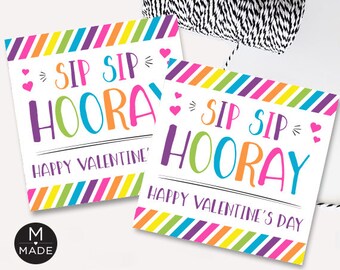 Sip Sip Hooray Valentine's Tags, Classroom Valentines, Kids Valentine, School Valentine, Water, Drink, Juice Valentine Tag, Juice Gift Tag